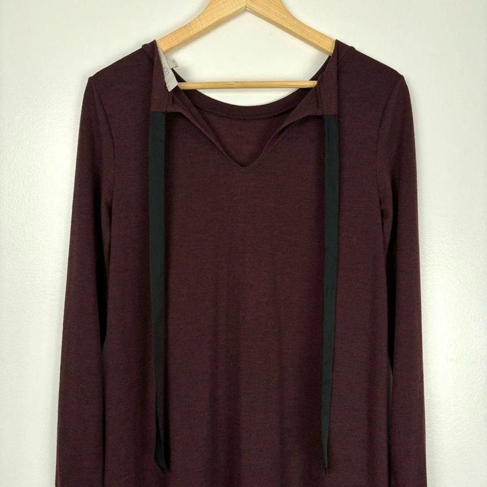 LOFT Tunic Shirtdress Womens S Maroon‎ Burgundy Jersey Knit Tie Neck Office